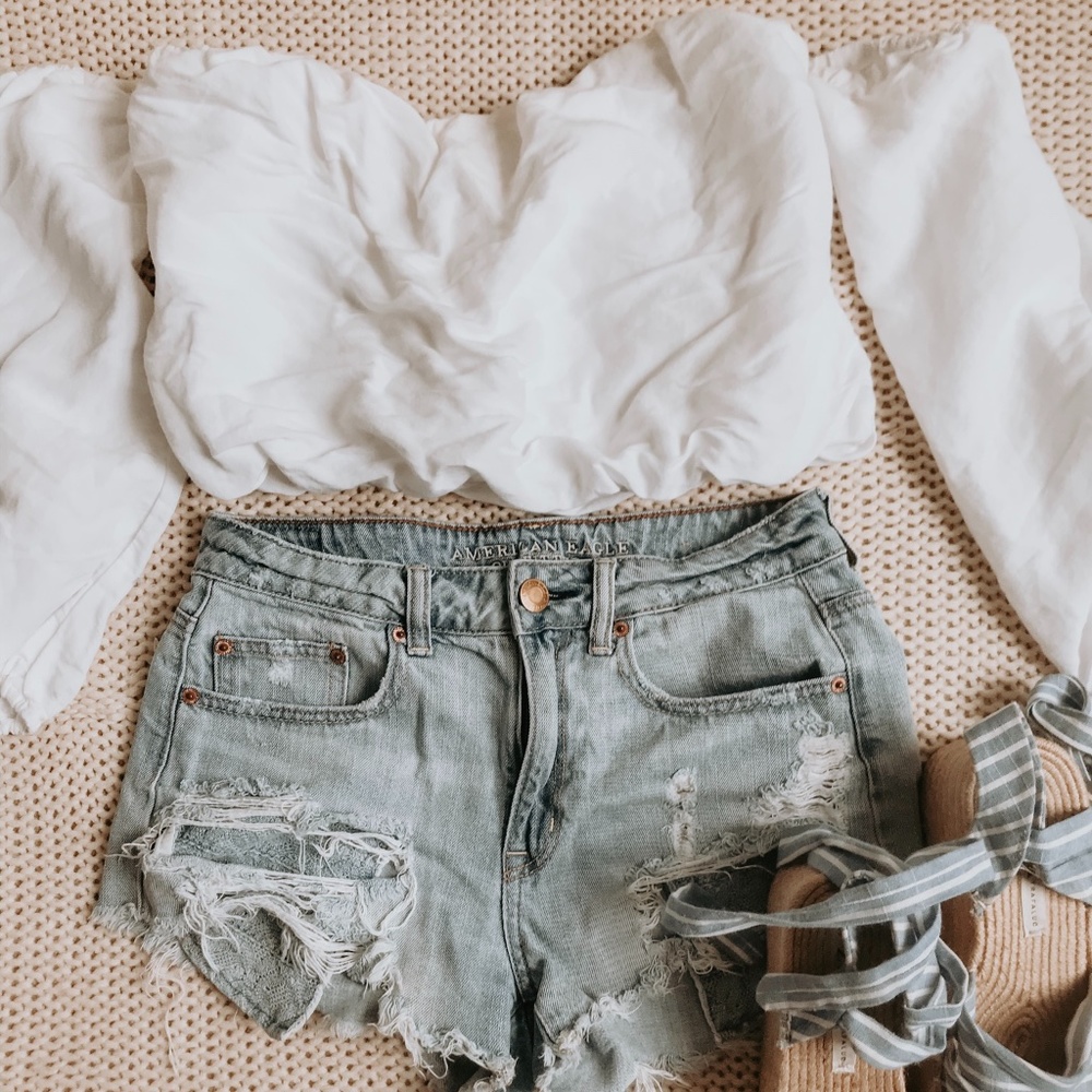 Mid-High Rise Denim Shorts